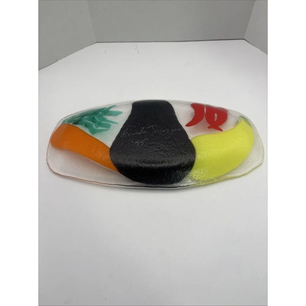 Vintage Handmade Fused Glass Platter Veggies Mid-Century  By Wanda Tropea  ‘95